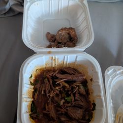 Tacos Azteca - Huge chunks of fat with barria meat I paid for on the side of my nachos.