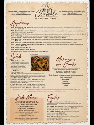 Menu photo 1 Chapala Mexican Grill Powell Powell, OH