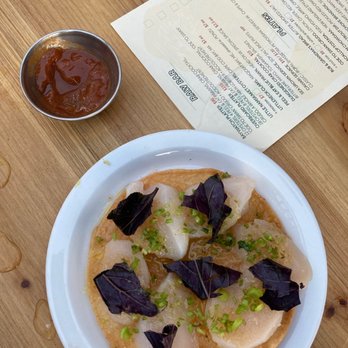 Found Oyster - Yuzu scallop tostada - best dish of the year! - Seafood Near Me - Los Angeles, California Found Oyster - Yuzu scallop tostada - best dish of the year! - Seafood Near Me - Los Angeles, California