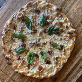 Via Della Slice Shop - Sage Pie - Sage Cream Sauce, Mozz, Bacon jam, Prosciutto Crudo, Basil, Reggiano - Pizza Near Me - Phoenix, Arizona Via Della Slice Shop - Sage Pie - Sage Cream Sauce, Mozz, Bacon jam, Prosciutto Crudo, Basil, Reggiano - Pizza Near Me - Phoenix, Arizona
