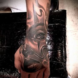 Chicano style tattoo done on hand by Jerome
Now Booking And Accepting Walk-ins