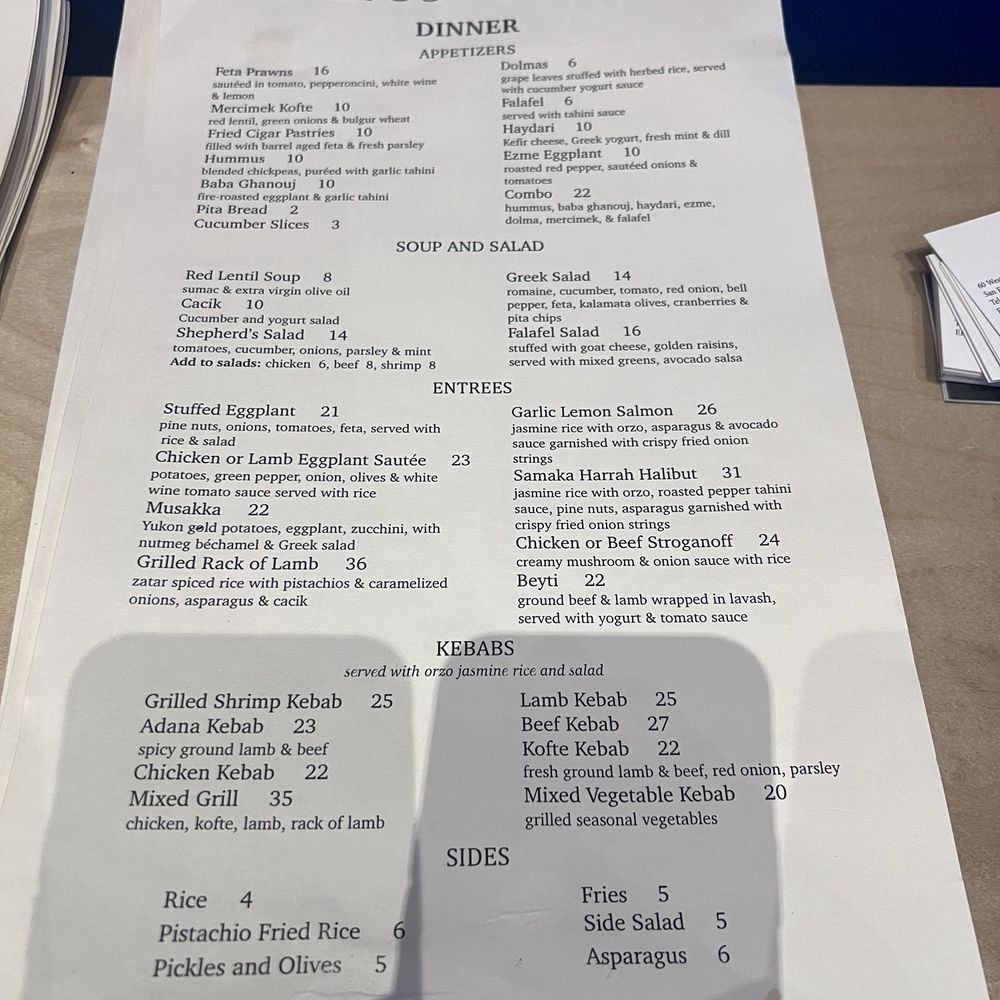 Bursa - Menu - Middle Eastern Near Me - San Francisco, California