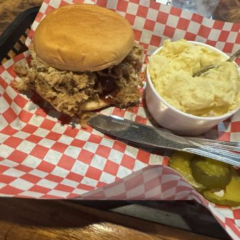 B.B.'s Lawnside BBQ - Pulled pork sandwich with potato salad. - Barbeque Near Me - Kansas City, Missouri