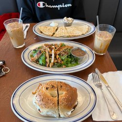 Spicy Chicken Quesadilla Bagel with cream cheese and bacon Grilled Chicken Salad
