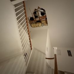 The Local Plumber - Tenant came home to the ceiling, collapsed over staircase. Located to be the AC condensate line that clogged and the primary.