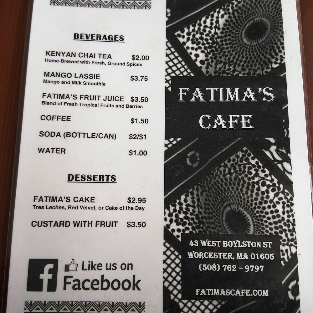 Fatima's Cafe - Menu page 1 - African Near Me - Worcester, Massachusetts