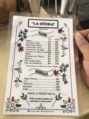 Menu photo 1 La Güera Guadalajara, JAL Menu photo 1 La Güera Guadalajara, JAL