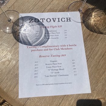Zotovich Vineyards and Winery - a menu on a table - Wineries Near Me - Lompoc, California Zotovich Vineyards and Winery - a menu on a table - Wineries Near Me - Lompoc, California