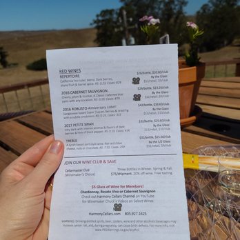 Harmony Cellars - Red side of the wine list - Wineries Near Me - Harmony, California