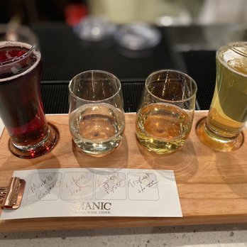Manic Meadery - four glasses of beer and a note - Cideries Near Me - Crown Point, Indiana