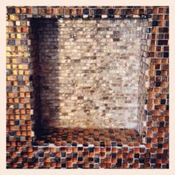 Sublime Tile & Stone - 1/2"x1/2" Glass Mosaic Shower Niche w/ 3/8"x3/4" Brick Glass Mosaic inset
