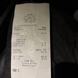 $10 burrito and almost $8 Horchata. Sum of $20.76.