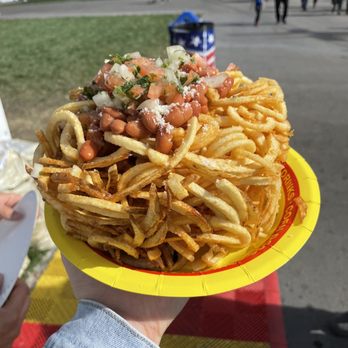 Alameda County Fair - Mexican fries: beans and pico de gallo. Too much beans for my liking - Festivals Near Me - Pleasanton, California