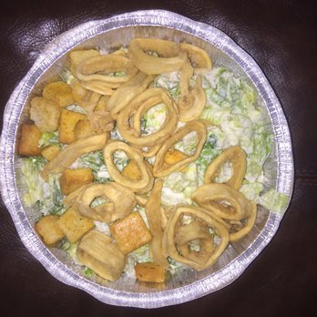 Gino's Pizza - I decided to order a salad from Gino's. I asked for a Caesar with calamari topped and it was GOOD! - Pizza Near Me - West Hempstead, New York Gino's Pizza - I decided to order a salad from Gino's. I asked for a Caesar with calamari topped and it was GOOD! - Pizza Near Me - West Hempstead, New York