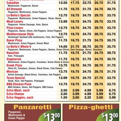 La Bella Pizzeria and Restaurant - Our Menu Page 2