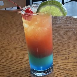 Crickets Sunset. Made with vodka and power aid. Crickets Sunset. Made with vodka and power aid.