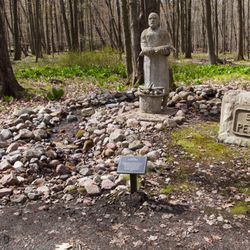 James Tellen's Woodland Sculpture Garden - Sr. Peter, originally sculpted for a trout farm