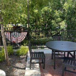 Back patio overlooking the river Back patio overlooking the river