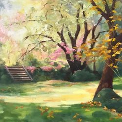 Art & Soul Gallery - "A Walk in the Park, Spring" Oil by Joan L. Brown