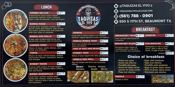 Menu photo 2 Taquizas El Yiyo 2 Beaumont, TX