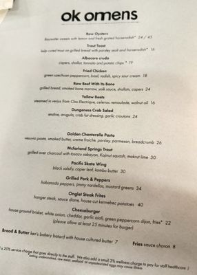 Menu photo 4 Ok Omens Portland, OR
