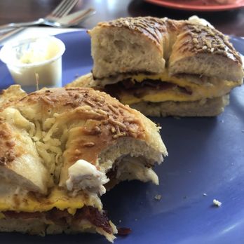Palm Beach Bagel - Bacon, Egg, Munster Cheese on an Asiago Bagel - Breakfast & Brunch Near Me - Boca Raton, Florida Palm Beach Bagel - Bacon, Egg, Munster Cheese on an Asiago Bagel - Breakfast & Brunch Near Me - Boca Raton, Florida