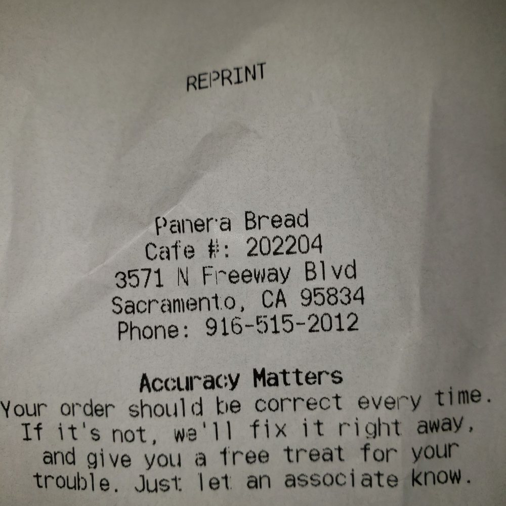 Panera Bread - A receipt showing the date and the name employee who assisted me. - Sandwiches Near Me - Sacramento, California Panera Bread - A receipt showing the date and the name employee who assisted me. - Sandwiches Near Me - Sacramento, California