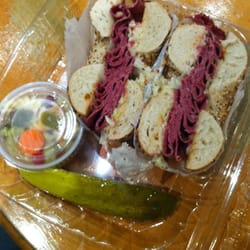 The hot Pastrami on an everything bagel, DELICIOUS.