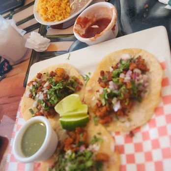 El Sueno Mexican Restaurant - El pastor tacos with bean and rice - Mexican Near Me - Resaca, Georgia