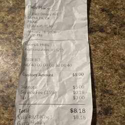 Pat's Place - This is my receipt