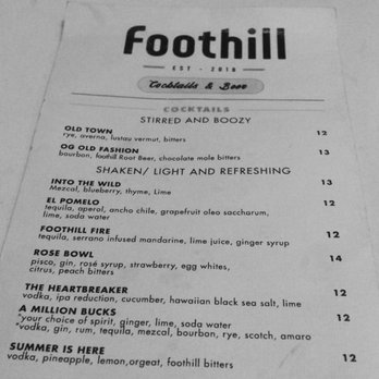 foothill - Menu - New American Near Me - Pasadena, California