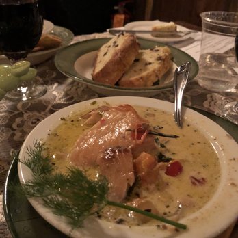 Stone Mountain Arts Center - Salmon and corn chowder with Irish bread and whipped butter - Music Venues Near Me - Brownfield, Maine Stone Mountain Arts Center - Salmon and corn chowder with Irish bread and whipped butter - Music Venues Near Me - Brownfield, Maine