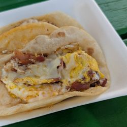 Chorizo egg and bacon egg tacos