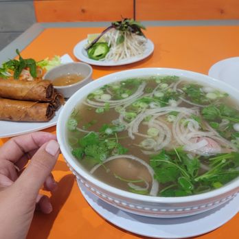 Streets Pho & Grill - Filet Mignon Pho and a side of egg rolls. Huge bowl! - Vietnamese Near Me - Santee, California