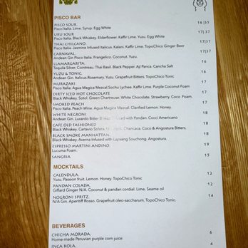 Urubamba Pisco Bar - Drink Menu as of 8/27/2026 - Desserts Near Me - Huntington, New York Urubamba Pisco Bar - Drink Menu as of 8/27/2026 - Desserts Near Me - Huntington, New York