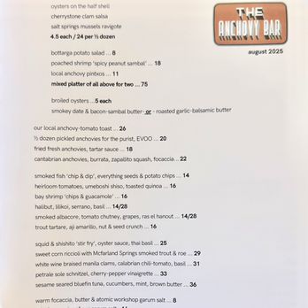 The Anchovy Bar - Dinner Menu - August 2025 - Seafood Near Me - San Francisco, California The Anchovy Bar - Dinner Menu - August 2025 - Seafood Near Me - San Francisco, California