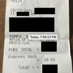 Receipt for $18 Express Carwash from Valero Scam