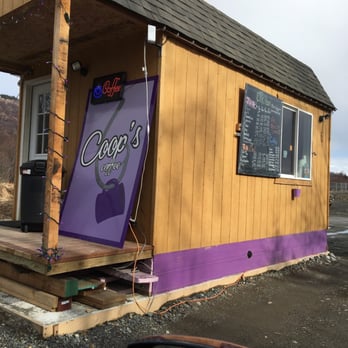 Coop's Coffee - a purple sign on the side of a building - Coffee & Tea Near Me - Homer, Alaska Coop's Coffee - a purple sign on the side of a building - Coffee & Tea Near Me - Homer, Alaska