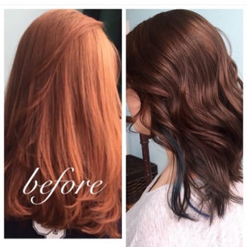 Meraki Salon - From red to brunette with a pop of blue! - Eyelash Service Near Me - Charleston, South Carolina Meraki Salon - From red to brunette with a pop of blue! - Eyelash Service Near Me - Charleston, South Carolina