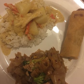 Karuna's Thai Plate - Plated take out- potato/carrot chicken yellow curry, spring roll, and chicken pad see ew - Thai Near Me - Tucson, Arizona Karuna's Thai Plate - Plated take out- potato/carrot chicken yellow curry, spring roll, and chicken pad see ew - Thai Near Me - Tucson, Arizona