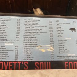 Lovett's Soul Food - Menu. Updated menu coming out soon.