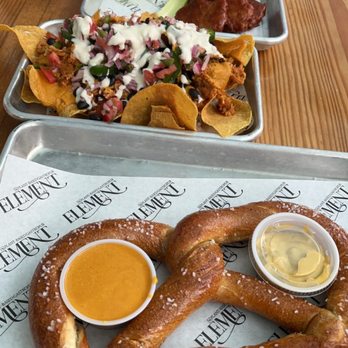 Element Gastropub - Pretzel; Half BBQ Nachos Plate; Boneless Wings (jalapeño bbq sauce) - Vegetarian Near Me - Raleigh, North Carolina