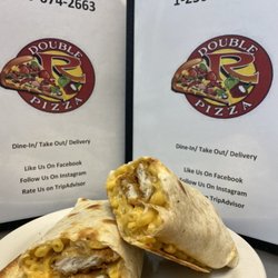 Double R Pizza - Mac and Cheese wrap with chicken fingers and mozza sticks with nacho cheese shred!!!