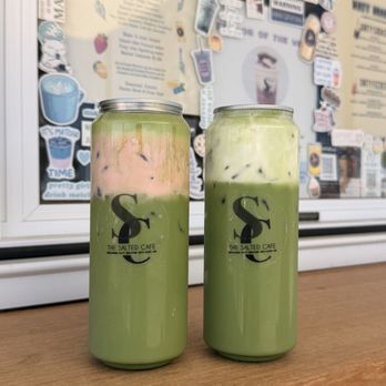 The Salted Cafe - Ginger matcha with raspberry cold foam and lavender matcha with vanilla cold foam - Food Trucks Near Me - Tracy, California The Salted Cafe - Ginger matcha with raspberry cold foam and lavender matcha with vanilla cold foam - Food Trucks Near Me - Tracy, California