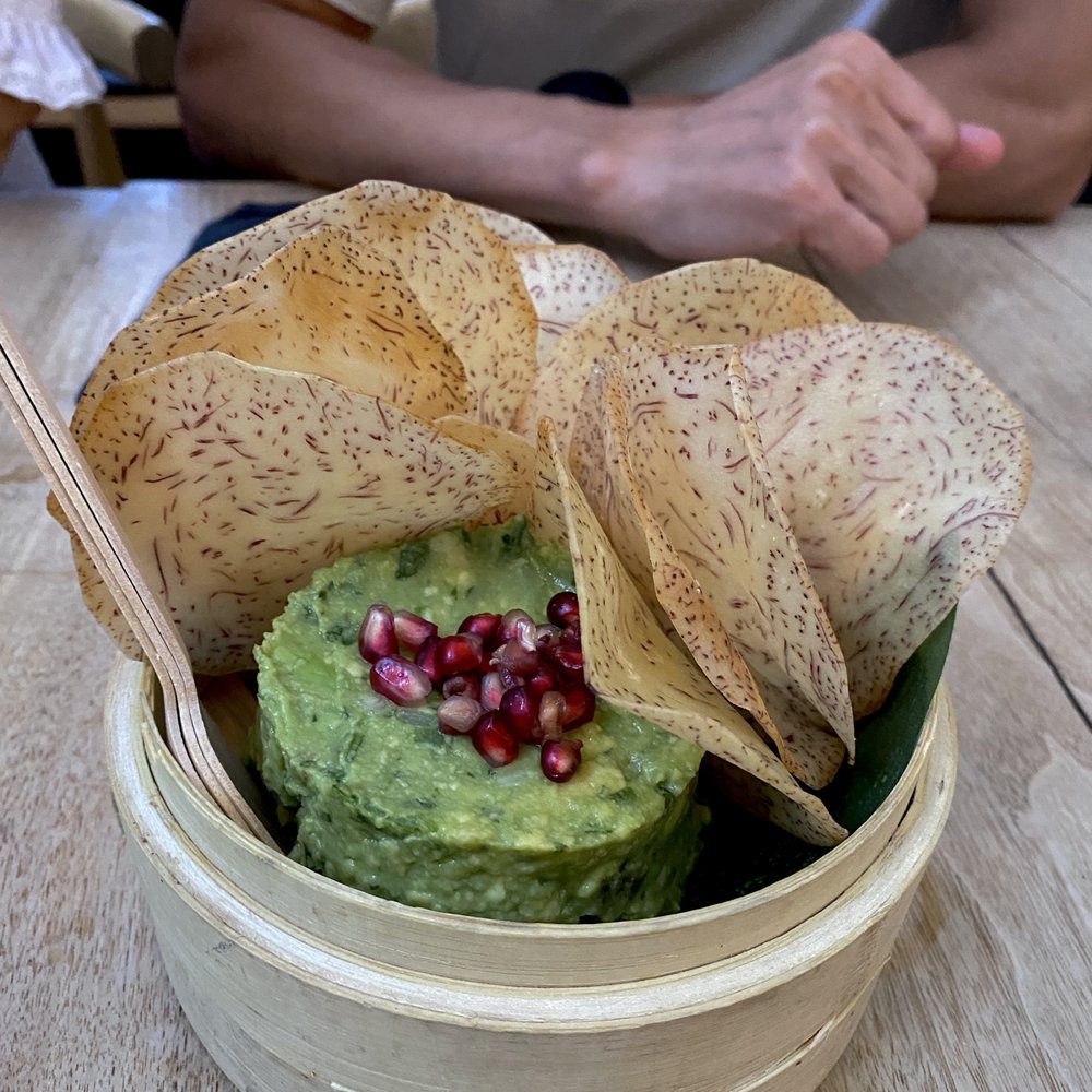 Sushi Lab Rooftop - Taro chips with pomegranate guac - Japanese Near Me - New York, New York Sushi Lab Rooftop - Taro chips with pomegranate guac - Japanese Near Me - New York, New York