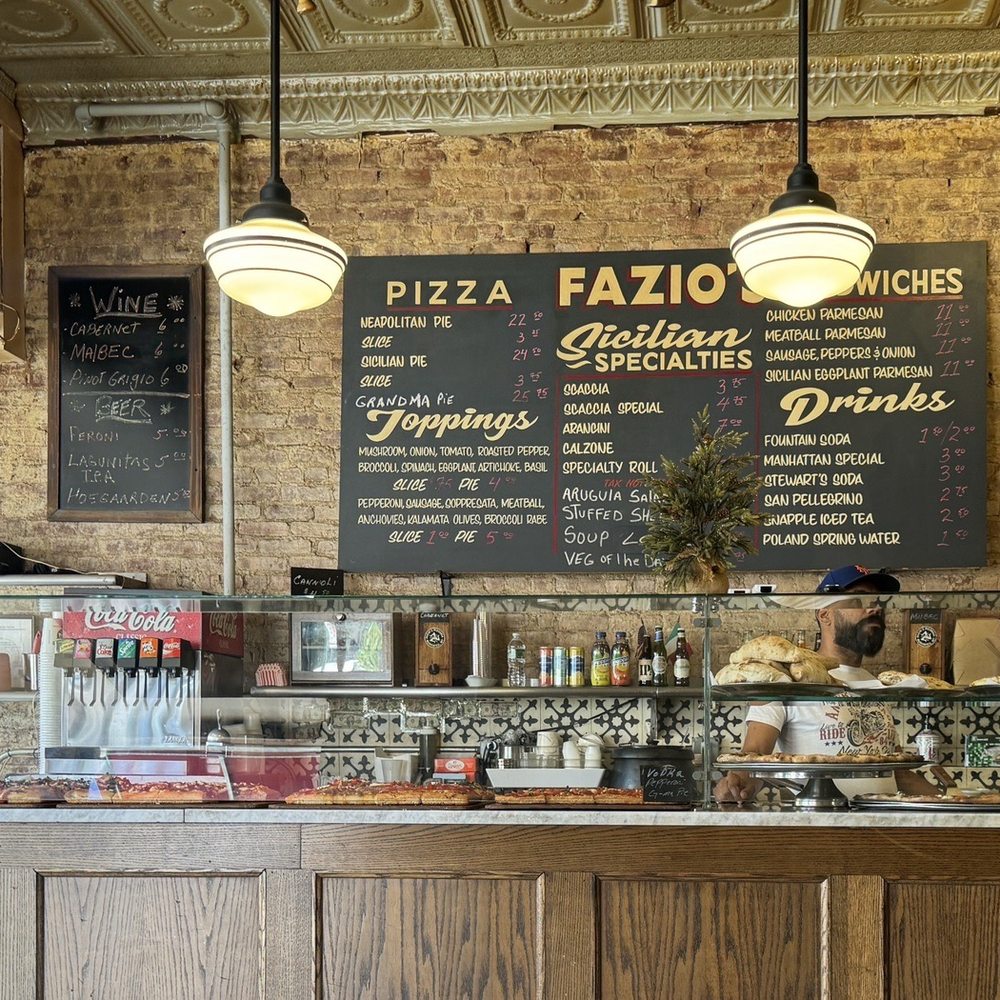 Fazio's - Menu and awesome guy behind the counter - Pizza Near Me - Brooklyn, New York