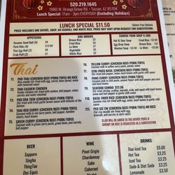 Lunch menu Thai