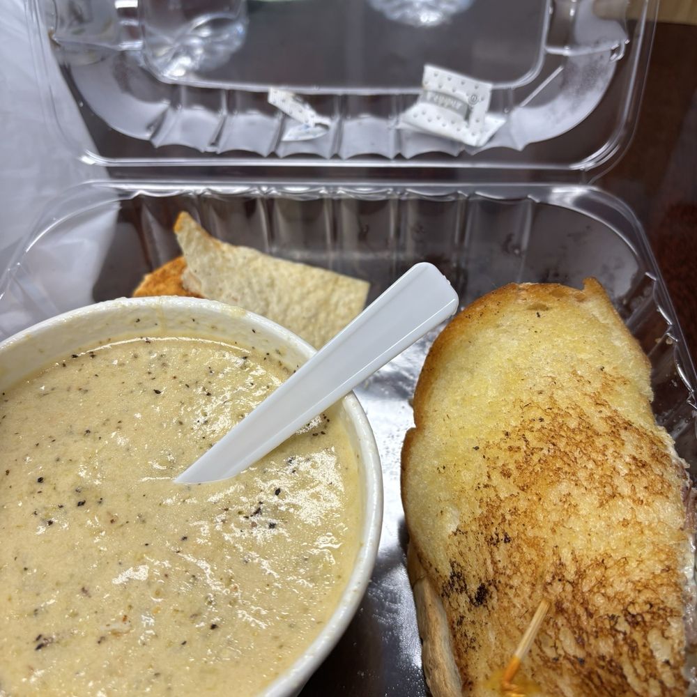 Cowboy's Beef Brisket Sandwich and broccoli soup Cowboy's Beef Brisket Sandwich and broccoli soup