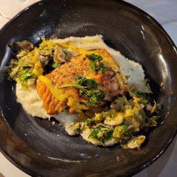Proof Kitchen and Bar - Smoke stacked salmon: Brussels Sprouts need yo be a bit more charred - Diners Near Me - Manassas, Virginia Proof Kitchen and Bar - Smoke stacked salmon: Brussels Sprouts need yo be a bit more charred - Diners Near Me - Manassas, Virginia