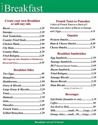 Menu photo 8 Circle T Restaurant Hazard, KY